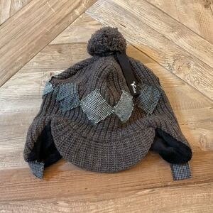 Nobis Teabag the 4th Knit Aviator Hat Plaid Pom Lambswool‎ Unisex One Size NEW